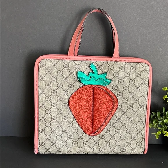 Tote with Strawberry Design - Pink and Gray - Picture 1 of 12
